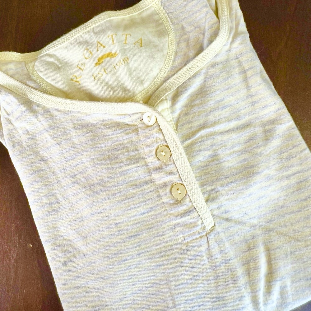 Regatta Henley T-Shirt Yellow Striped Short Sleeve 100% Cotton Womens XL *FLAW